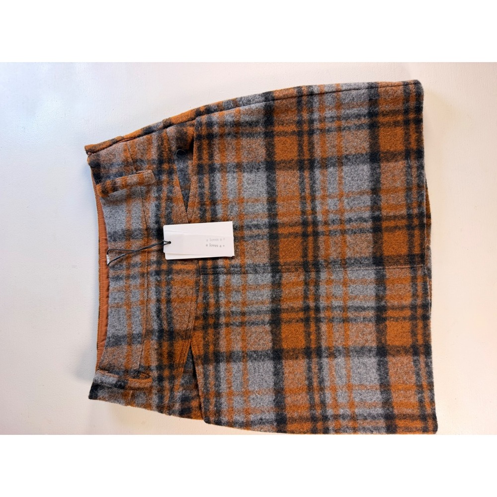 a loves a Plaid Mini Skirt Womens Size 0 Orange Grey Y2K Dark Academia Check